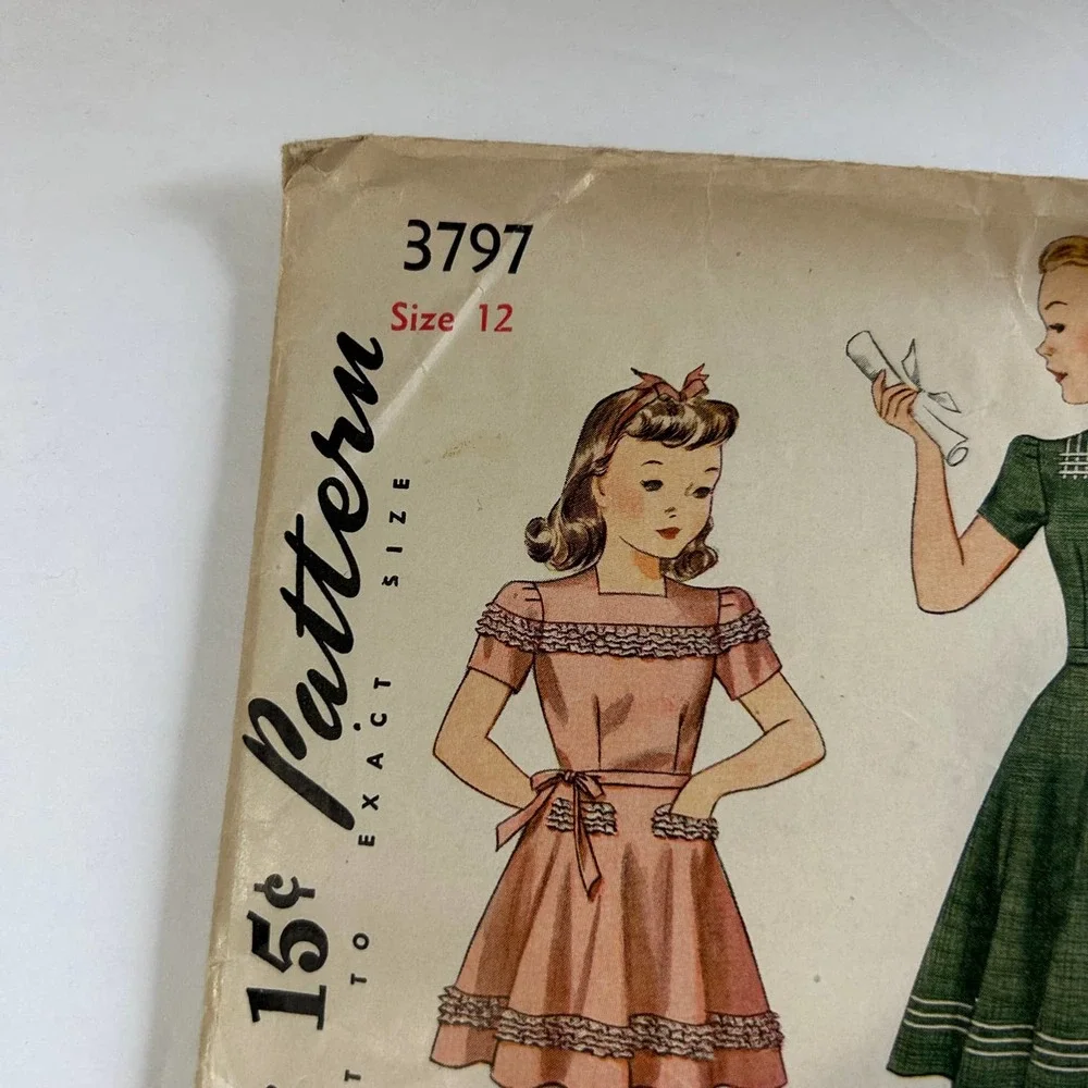 Simplicity Primer Vintage 1940's Pattern #3797 Young Girls‎ Dress Size 12 HTF
